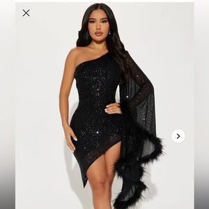 Fashion Nova Black Asymmetrical Sequin Dress